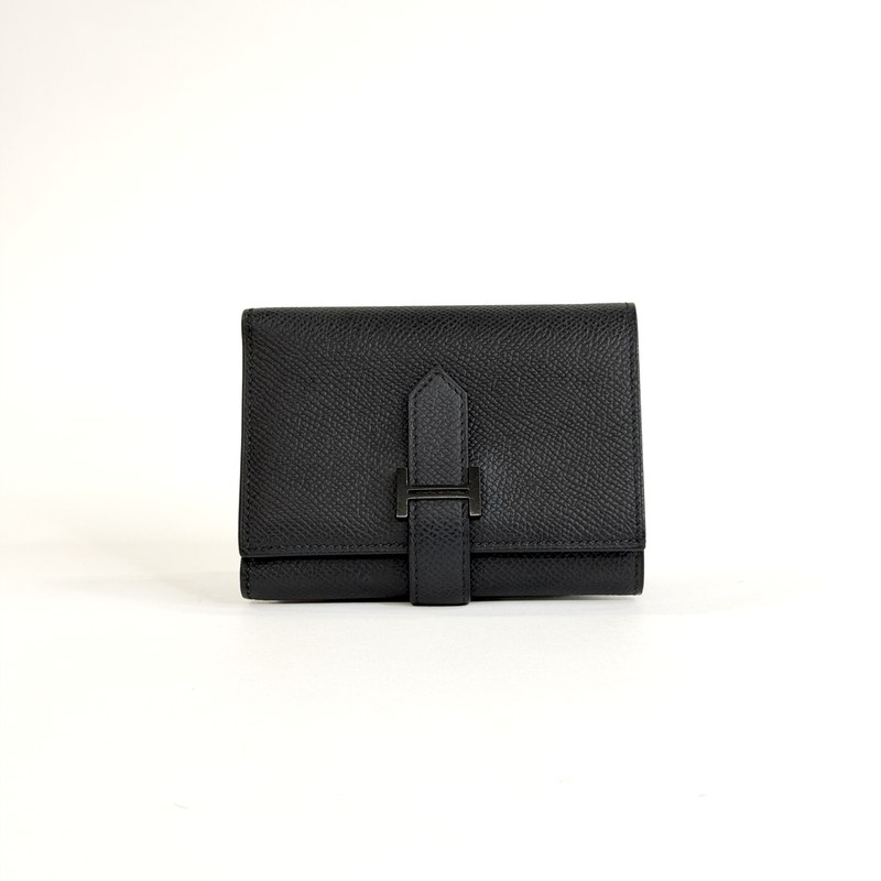 エルメス ベアン コンパクトウォレット 黒（シルバー金具） 中古 鑑定済み